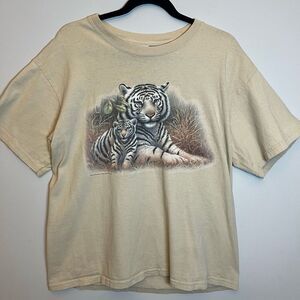 Vintage Y2K Gildan Howard Robinson Wildlife Short Sleeve Tee Tigers Beige Large